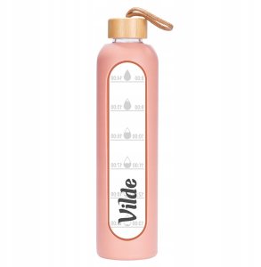 Butelka na wodę szklana z silikonowym pokrowcem łososiowa 1 l 3