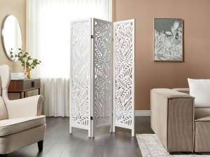 Beliani 3-panelowy składany parawan pokojowy drewniany 170 x 122 cm biały MELAGO 2