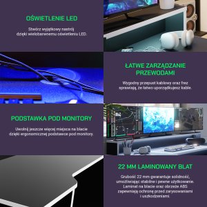Biurko Gamingowe Supernova211 Led - Czarno-Białe 6