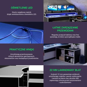 Biurko Gamingowe Supernova214 Led - Czarno-Białe 7