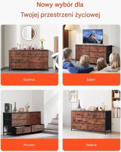 Komoda 6 szuflad stalowa rama brąz rustykalny szafka do sypialni lub TV 8