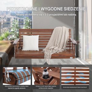 Drewniana huśtawka ogrodowa wisząca na taras werandę 170 cm 3