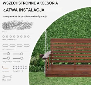 Drewniana huśtawka ogrodowa wisząca na taras werandę 170 cm 4
