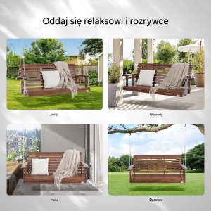 Drewniana huśtawka ogrodowa wisząca na taras werandę 170 cm 5