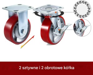 Koła do Mebli Rolki 20x25 cm 4 szt. PU z hamulcem 450 kg 9