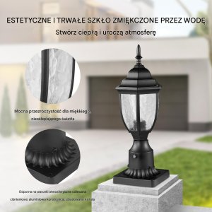 Vevor Lampa Ogrodowa Zewnętrzna Słupkowa z Czujnikiem Światła 390 mm 2 Sztuki 12