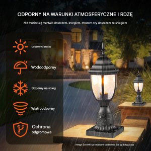 Vevor Lampa Ogrodowa Zewnętrzna Słupkowa z Czujnikiem Światła 390 mm 2 Sztuki 9