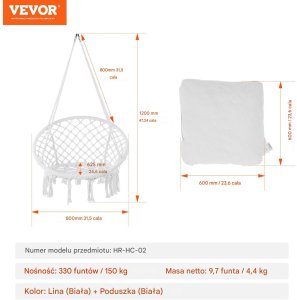 Fotel Wiszący Ogrodowy z Poduszką Styl Boho Udźwig 150 kg 2