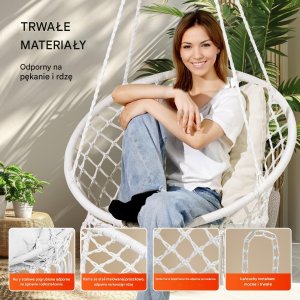 Fotel Wiszący Ogrodowy z Poduszką Styl Boho Udźwig 150 kg 3