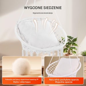 Fotel Wiszący Ogrodowy z Poduszką Styl Boho Udźwig 150 kg 4