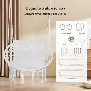 Fotel Wiszący Ogrodowy z Poduszką Styl Boho Udźwig 150 kg 5