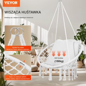 Fotel Wiszący Ogrodowy z Poduszką Styl Boho Udźwig 150 kg 7