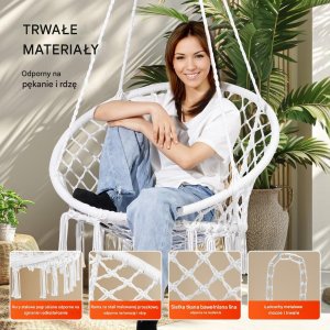 Fotel Wiszący Ogrodowy z Oparciem Krzesło Boho Udźwig 150 kg 3