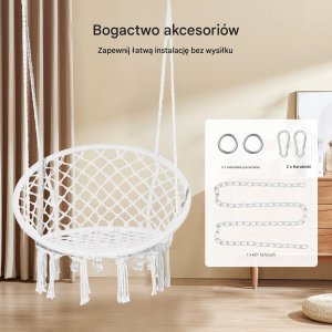 Fotel Wiszący Ogrodowy z Oparciem Krzesło Boho Udźwig 150 kg 4