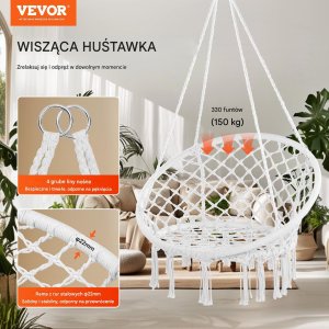 Fotel Wiszący Ogrodowy z Oparciem Krzesło Boho Udźwig 150 kg 7