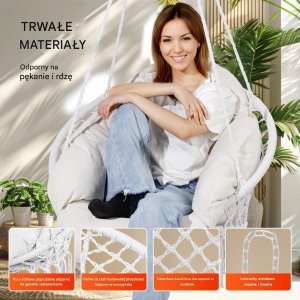 Fotel Wiszący Ogrodowy z Poduszką Krzesło Boho Udźwig 120 kg 3