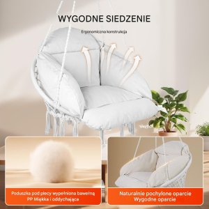 Fotel Wiszący Ogrodowy z Poduszką Krzesło Boho Udźwig 120 kg 4