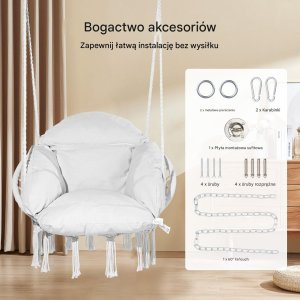 Fotel Wiszący Ogrodowy z Poduszką Krzesło Boho Udźwig 120 kg 5
