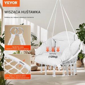 Fotel Wiszący Ogrodowy z Poduszką Krzesło Boho Udźwig 120 kg 7