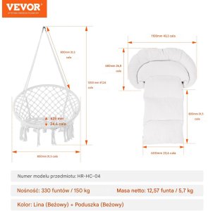 Fotel Wiszący Ogrodowy w stylu Boho do Wnętrz i Ogrodu Udźwig 150 kg 2