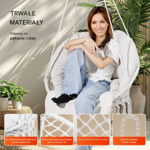 Fotel Wiszący Ogrodowy w stylu Boho do Wnętrz i Ogrodu Udźwig 150 kg 3