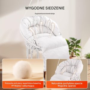 Fotel Wiszący Ogrodowy w stylu Boho do Wnętrz i Ogrodu Udźwig 150 kg 4