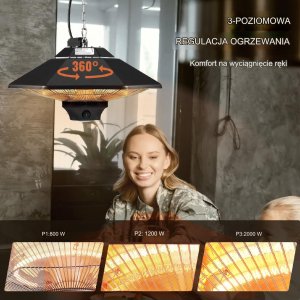 GRZEJNIK ELEKTRYCZNY PROMIENNIK PODCZERWIENI OGRODOWY WISZĄCY 2