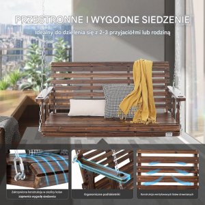 Vevor Huśtawka ogrodowa 140cm ławka wisząca 400kg na łańcuchach brązowa 4