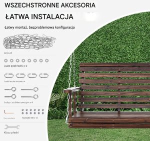 Vevor Huśtawka ogrodowa 140cm ławka wisząca 400kg na łańcuchach brązowa 5