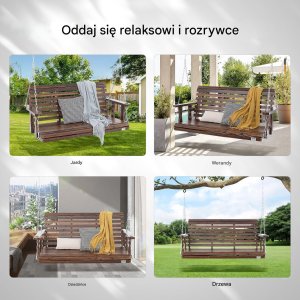 Vevor Huśtawka ogrodowa 140cm ławka wisząca 400kg na łańcuchach brązowa 6