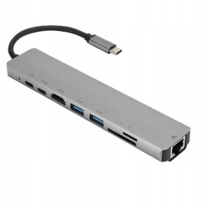HUB ADAPTER 8W1 USB-C 3.0 SD FT HDMI 4K PD LAN RJ45 USB-C MHL Thunderbolt 3 12