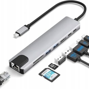 HUB ADAPTER 8W1 USB-C 3.0 SD FT HDMI 4K PD LAN RJ45 USB-C MHL Thunderbolt 3 13