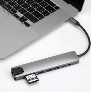 HUB ADAPTER 8W1 USB-C 3.0 SD FT HDMI 4K PD LAN RJ45 USB-C MHL Thunderbolt 3 2