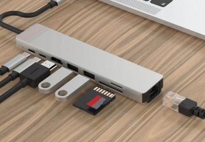 HUB ADAPTER 8W1 USB-C 3.0 SD FT HDMI 4K PD LAN RJ45 USB-C MHL Thunderbolt 3 5