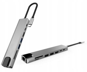 HUB ADAPTER 8W1 USB-C 3.0 SD FT HDMI 4K PD LAN RJ45 USB-C MHL Thunderbolt 3 6