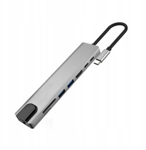 HUB ADAPTER 8W1 USB-C 3.0 SD FT HDMI 4K PD LAN RJ45 USB-C MHL Thunderbolt 3 8