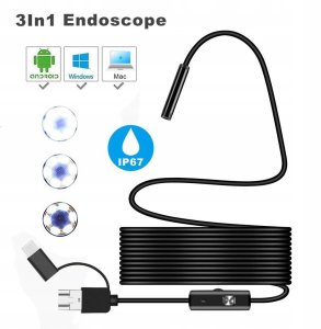 Endoskop Kamera inspekcyjna USB-C 5M OTG LED 3W1 do Telefonu Magnes Lustro 3