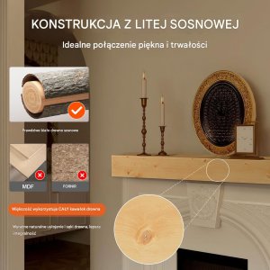 Półka na Kominek 152 cm Drewniana Sosnowa Wisząca do Salonu Rustykalna 4