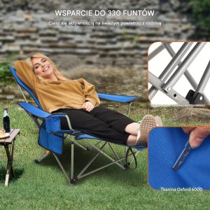 Składane Krzesło Kempingowe z Podnóżkiem Niebieskie 3