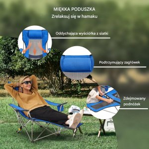 Składane Krzesło Kempingowe z Podnóżkiem Niebieskie 4