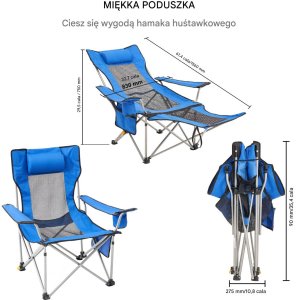 Składane Krzesło Kempingowe z Podnóżkiem Niebieskie 5