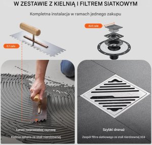 Brodzik Vevor Brodzik prysznicowy 1828x1828 mm odpływ 50mm zestaw z wkładką PVC nierdzewna 9