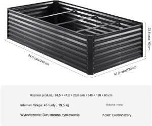 Skrzynia ogrodowa Vevor Grządka ogrodowa duża warzywniak skrzynka z warzywami 240x120cm 2