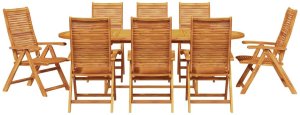 vidaXL Zestaw do jadalni w ogrodzie 9 pcs Brązowy lite drewno akacjowe 6
