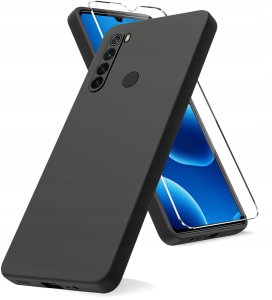 Etui Czarne Matowe Silikon Slim do Xiaomi Redmi Note 8T + SZKŁO 9H 2