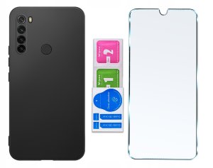 Etui Czarne Matowe Silikon Slim do Xiaomi Redmi Note 8T + SZKŁO 9H 6