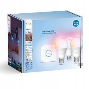 Philips Hue Essential Starter Kit A60 + Hue Bridge Full Color E27 3 gab. balta Inteligentna żarówka 929004235411 (8721103103673) 4