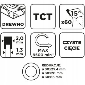 Graphite Wood cutting disc GRAPHITE, 185 x 2.0 x 30 mm, 60 teeth, TCT 4