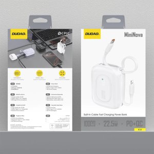 Powerbank Dudao K32 10000 mAh z wbudowanym kablem USB-C/Lightning - biały 3
