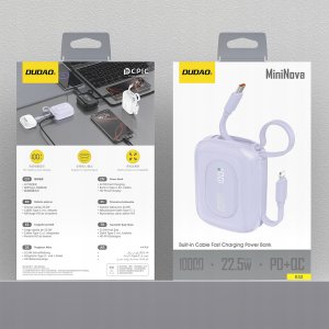 Powerbank Dudao K32 10000 mAh z wbudowanym kablem USB-C/Lightning - fioletowy 3